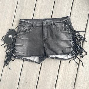 Rock & Republic Black Leather Fringe Lolita Shorts